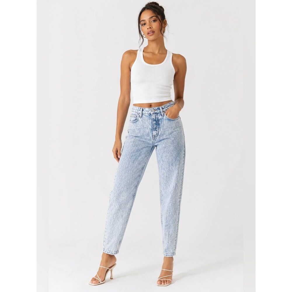 Good American Womens Good Curve Mom Jeans 4/27 Acid Wash High Rise Tapered Y2K